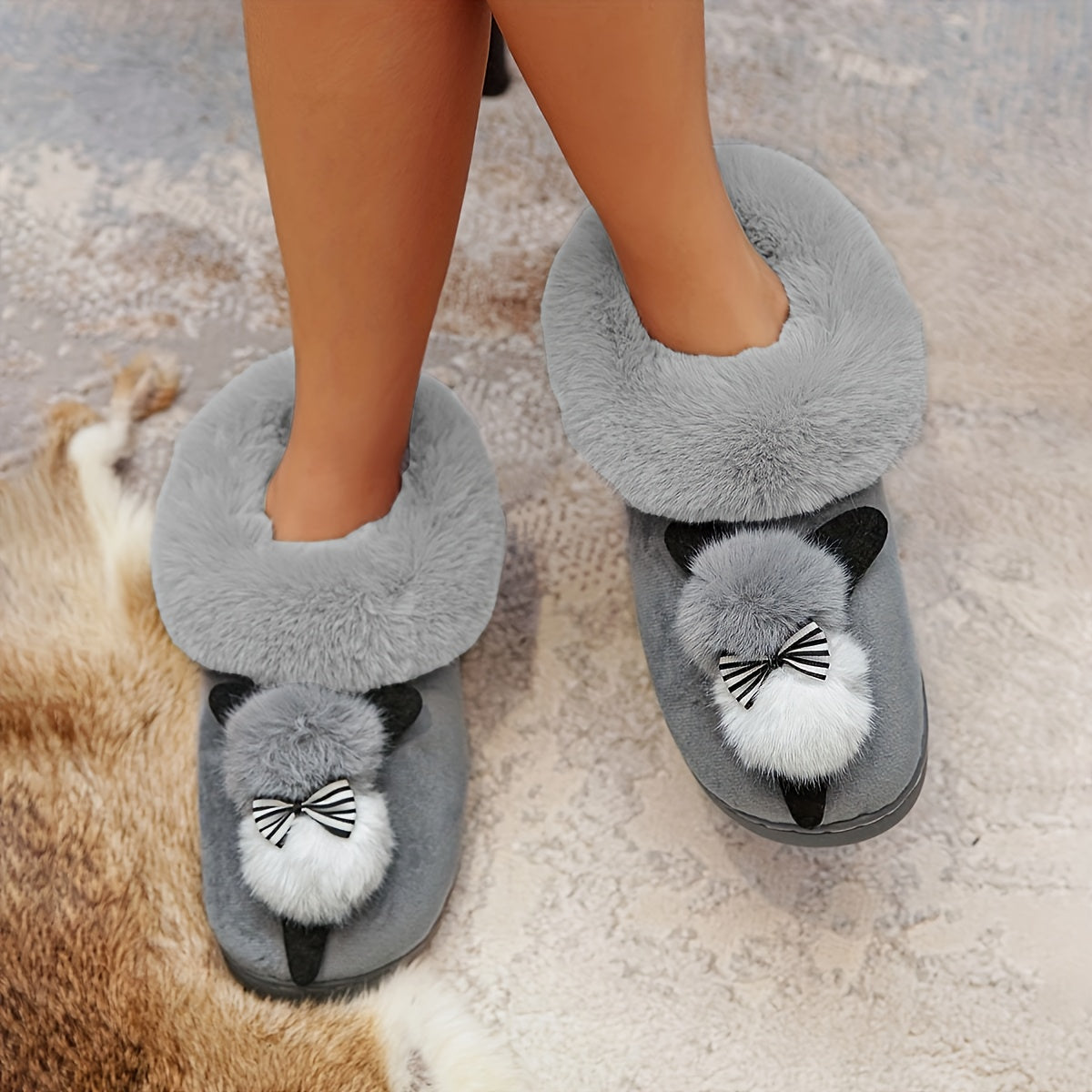 Chaussons d'intérieur pour femmes, pantoufles en peluche lapin mignonnes