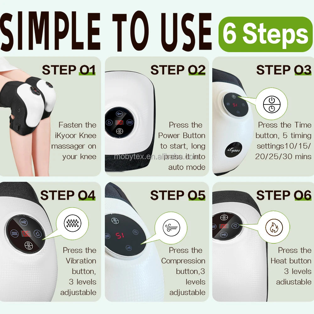 Appareil de massage des genoux rechargeable par USB avec thérapie par la chaleur et les vibrations pour soulager les douleurs aux épaules et aux coudes