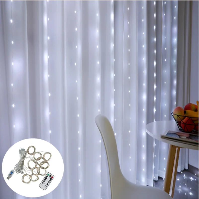 Guirlande lumineuse LED rideau, 8 modes, alimentation USB, télécommande, étanche, guirlande féérique, éclairage festif, décoration de mariage et de Noël