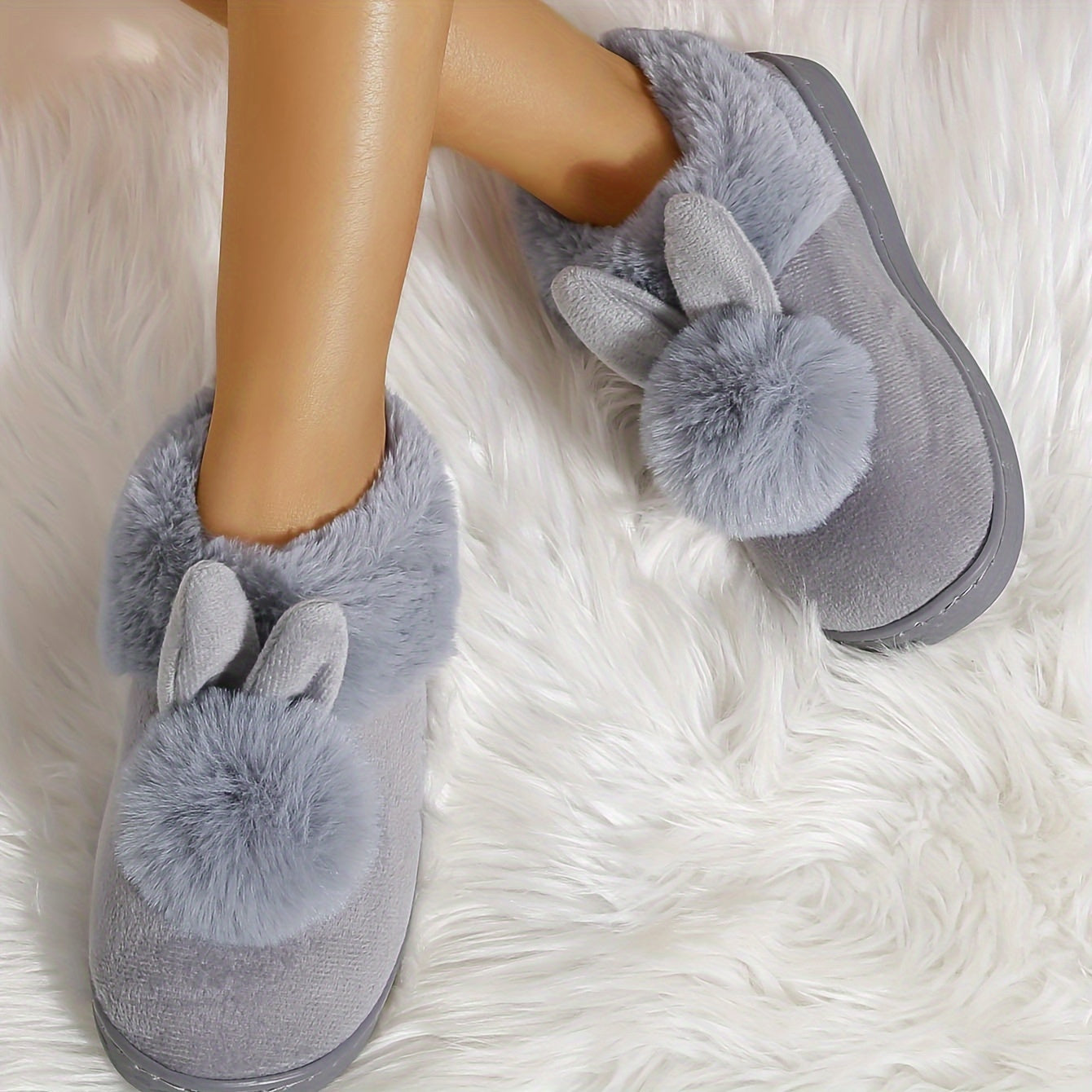 Chaussons d'intérieur pour femmes, pantoufles en peluche lapin mignonnes