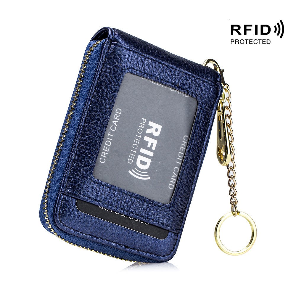 Porte-cartes RFID, portefeuille décontracté à plusieurs compartiments, étui à cartes zippé simple