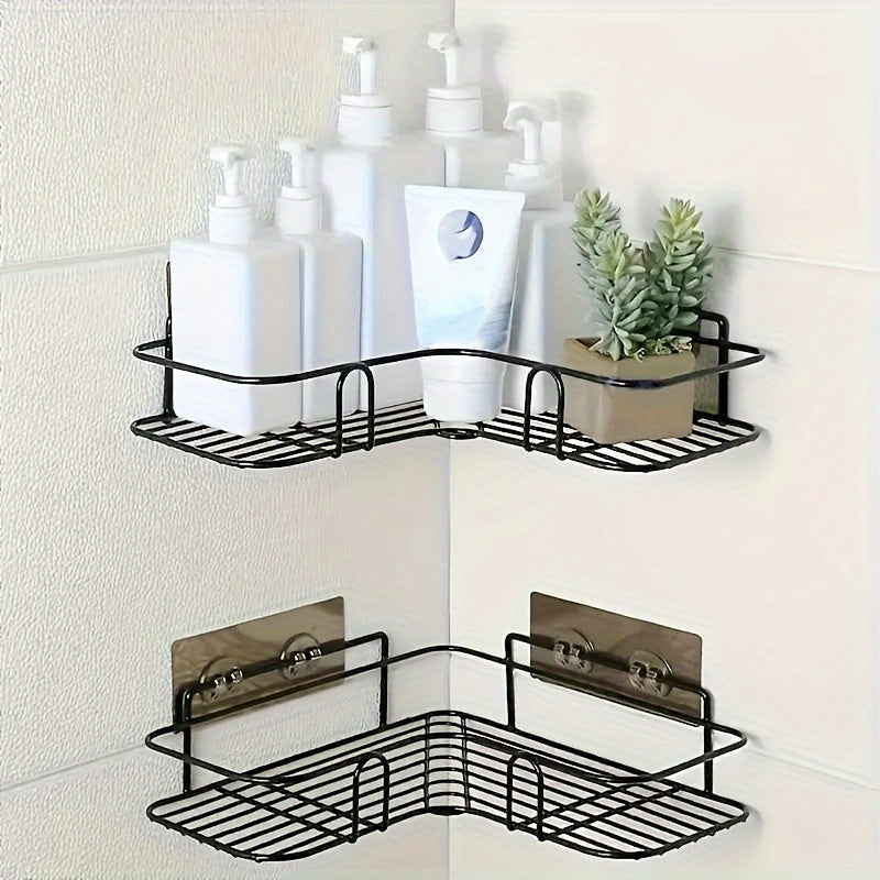 Étagère d'angle de douche en fonte (1 pièce) - Support de rangement mural sans perçage pour salle de bain, design en maille métallique noire pour un accès et une organisation faciles