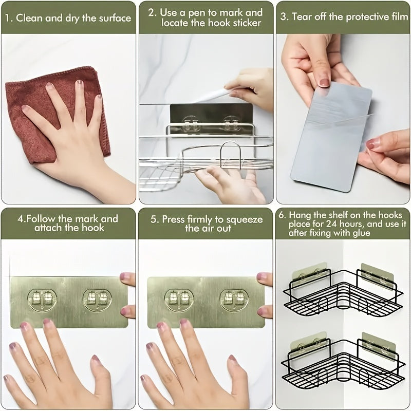 Étagère d'angle de douche en fonte (1 pièce) - Support de rangement mural sans perçage pour salle de bain, design en maille métallique noire pour un accès et une organisation faciles