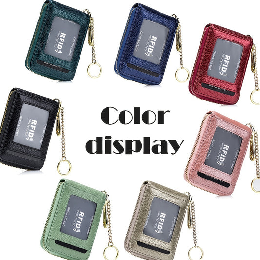 Porte-cartes RFID, portefeuille décontracté à plusieurs compartiments, étui à cartes zippé simple