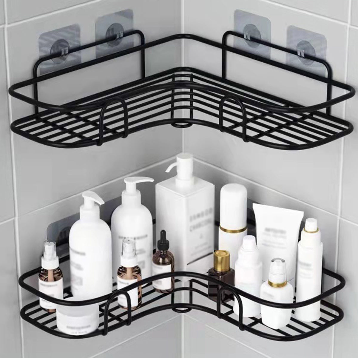 Étagère d'angle de douche en fonte (1 pièce) - Support de rangement mural sans perçage pour salle de bain, design en maille métallique noire pour un accès et une organisation faciles