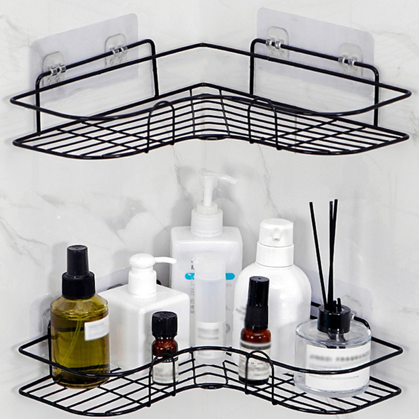 Étagère d'angle de douche en fonte (1 pièce) - Support de rangement mural sans perçage pour salle de bain, design en maille métallique noire pour un accès et une organisation faciles