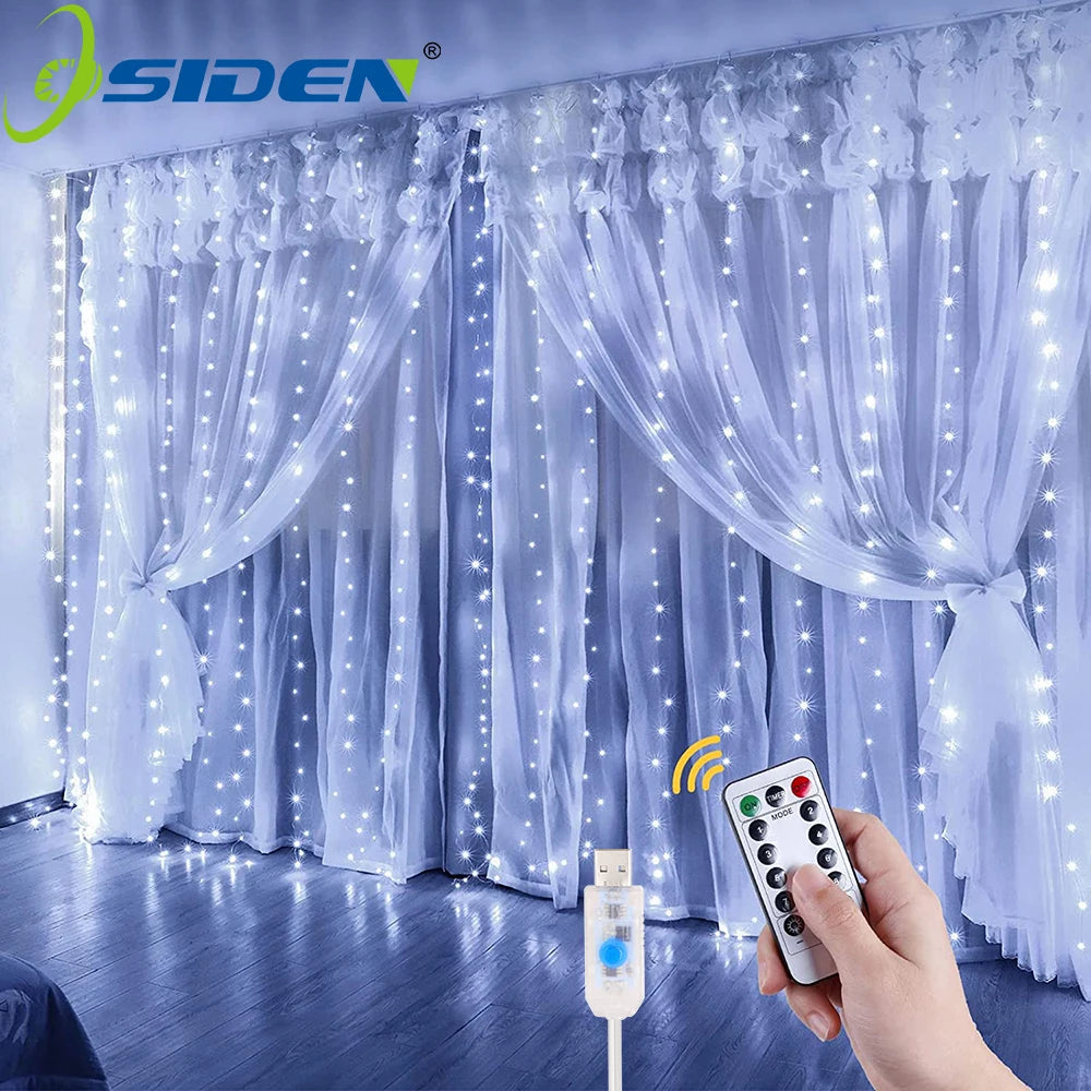 Guirlande lumineuse LED rideau, 8 modes, alimentation USB, télécommande, étanche, guirlande féérique, éclairage festif, décoration de mariage et de Noël