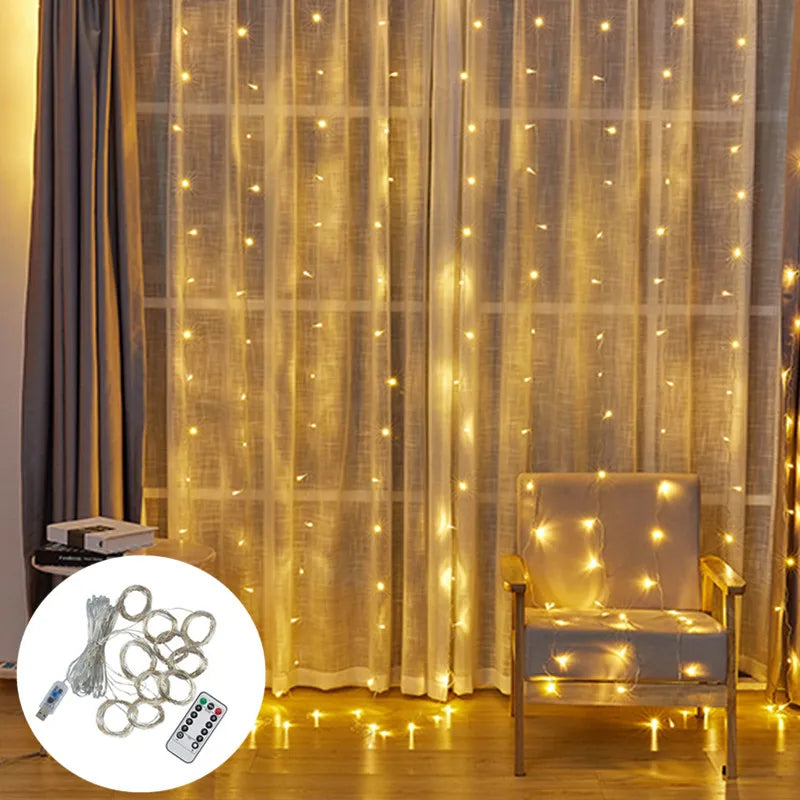 Guirlande lumineuse LED rideau, 8 modes, alimentation USB, télécommande, étanche, guirlande féérique, éclairage festif, décoration de mariage et de Noël
