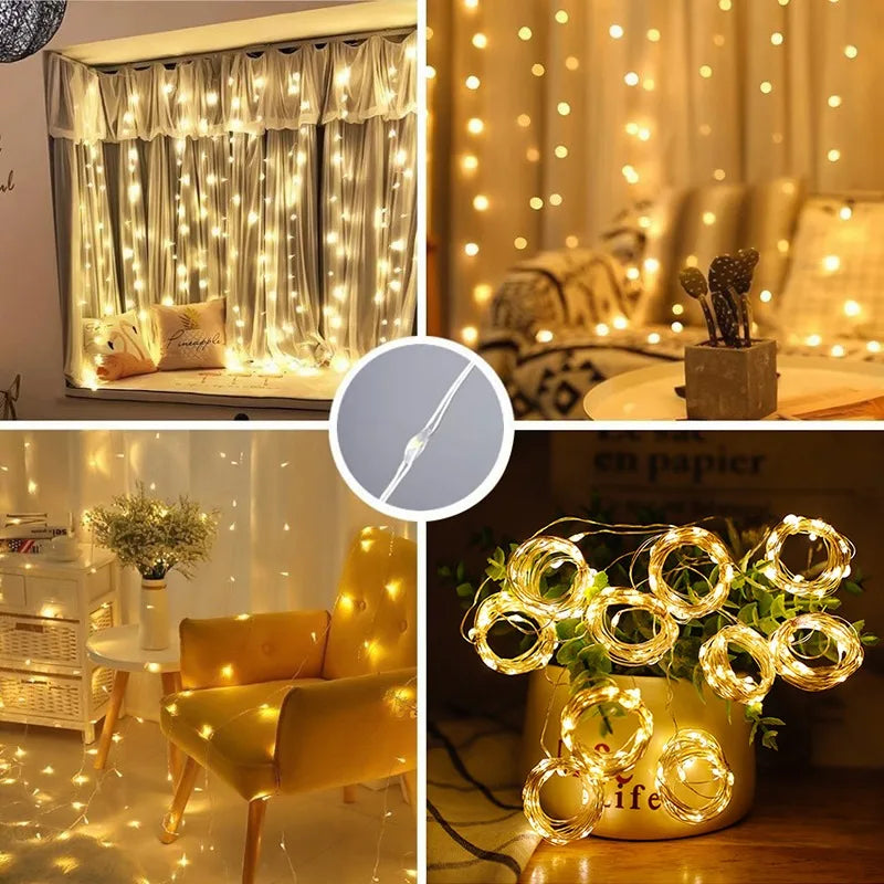 Guirlande lumineuse LED rideau, 8 modes, alimentation USB, télécommande, étanche, guirlande féérique, éclairage festif, décoration de mariage et de Noël