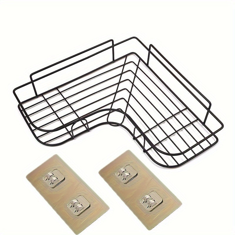 Étagère d'angle de douche en fonte (1 pièce) - Support de rangement mural sans perçage pour salle de bain, design en maille métallique noire pour un accès et une organisation faciles