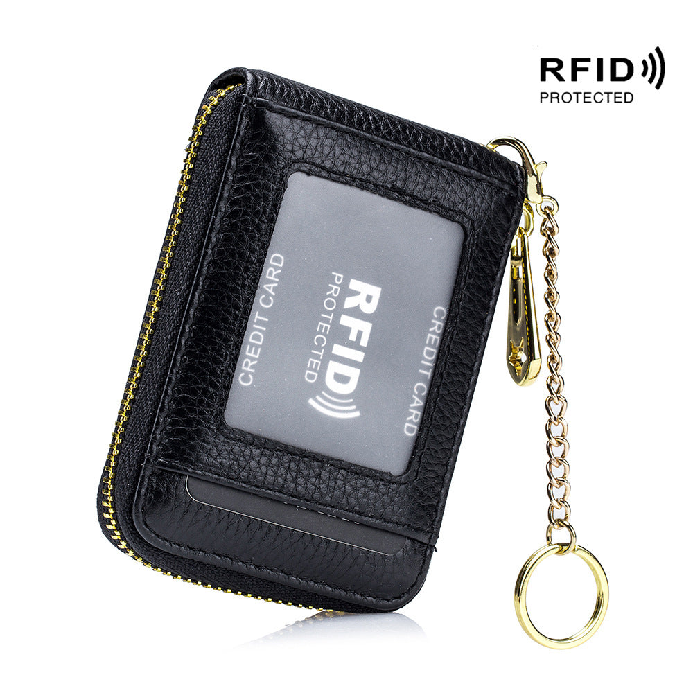Porte-cartes RFID, portefeuille décontracté à plusieurs compartiments, étui à cartes zippé simple