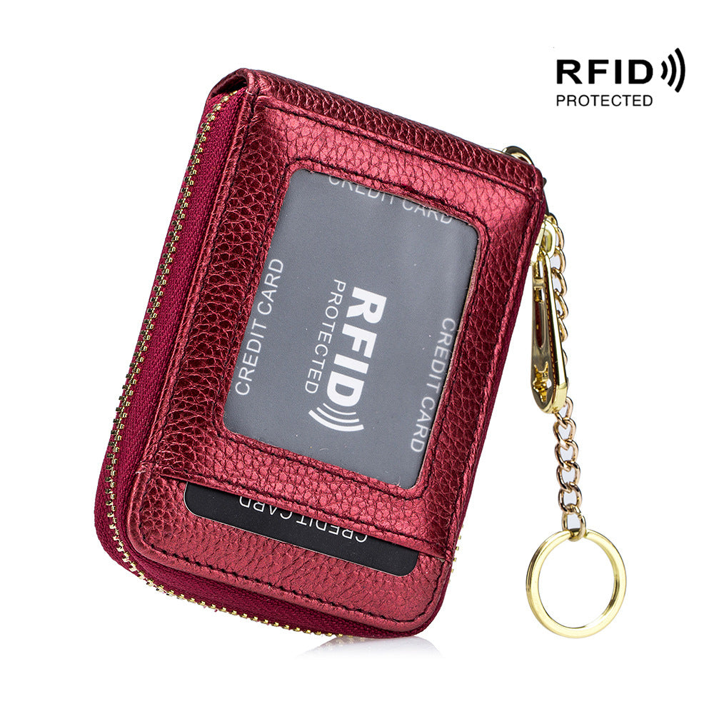 Porte-cartes RFID, portefeuille décontracté à plusieurs compartiments, étui à cartes zippé simple