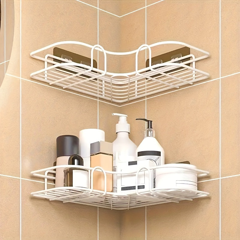 Étagère d'angle de douche en fonte (1 pièce) - Support de rangement mural sans perçage pour salle de bain, design en maille métallique noire pour un accès et une organisation faciles